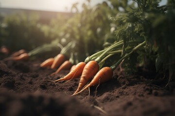 Carrots on the soil in a farm ai generative illustration