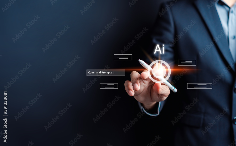 Leinwandbilder Ai Technology System. Businessman using chat bot intelligence Ai. Chat with AI Artificial Intelligence, developed by OpenAI generate. Futuristic technology, robot in online system.