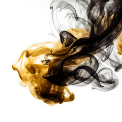 Golden Black colored smoke isolated swirling upward on a white background - Generative AI