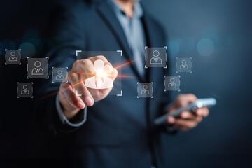 Selective new career, recruitment, effective organizational structure, training, hiring, performance. Customer Relationship Management, Executives select Human Resource Network, HR