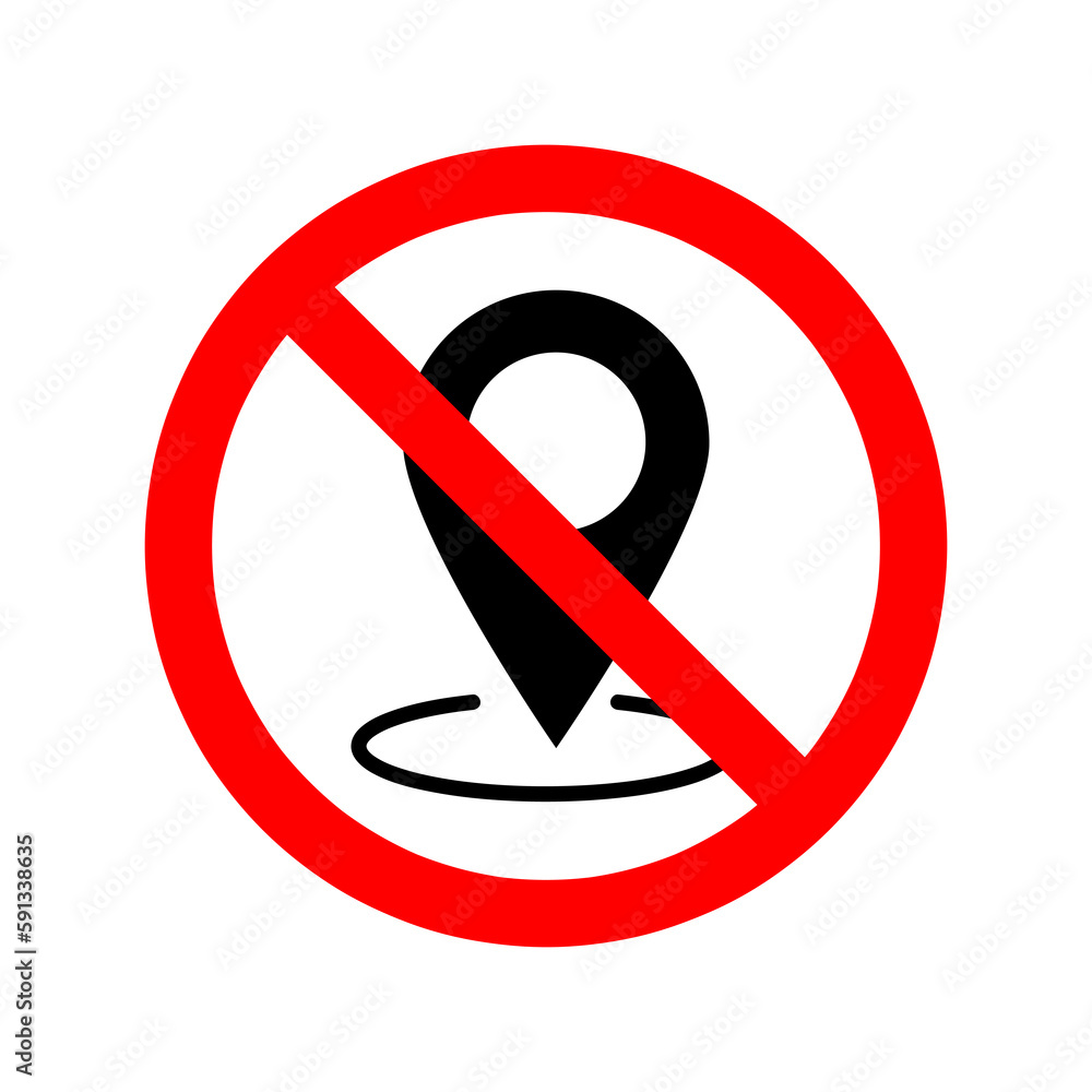 Poster map pointer ban icon. award is prohibited. no gps icon. map pointer ban icon on white background..ep