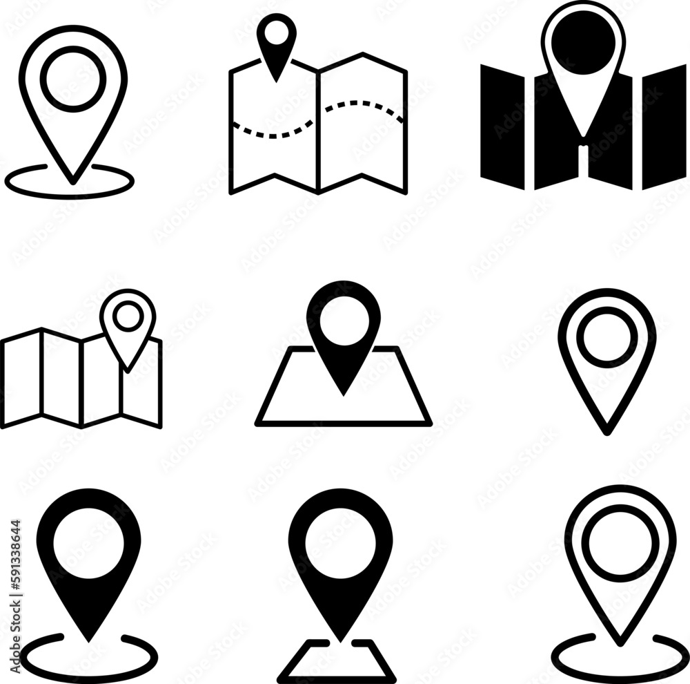 Poster map pointer icon, gps icon set symbol on white background..eps