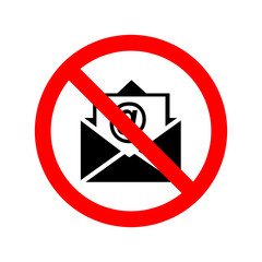 Mail ban icon.Stop or ban red round sign with email icon. Vector illustration. Forbidden sign..eps