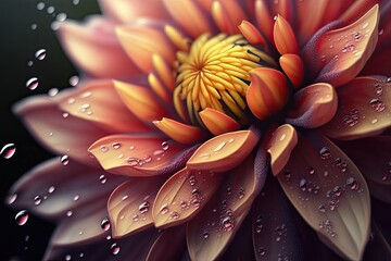 macro shot of a flower with dew drops on its petals. Generative AI