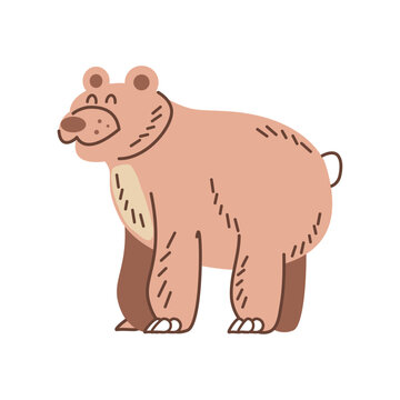 Cute cartoon bear icon standing on flat background