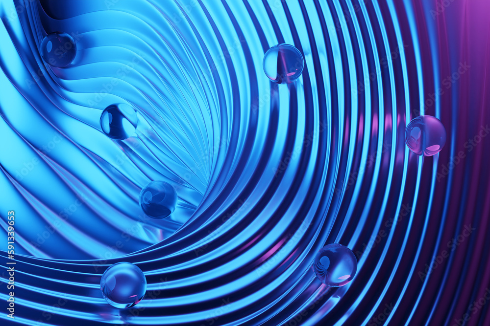 Poster abstract gradient pattern and geometric pattern with transparent spheres.3d illustration.