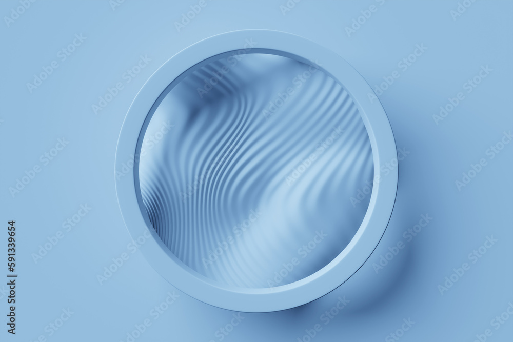 Poster 3d rendering abstract blue round fractal, portal. abstract round spiral.