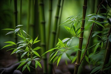 Fototapeta na wymiar Close Up of Green Bamboo Leaves. Generative AI