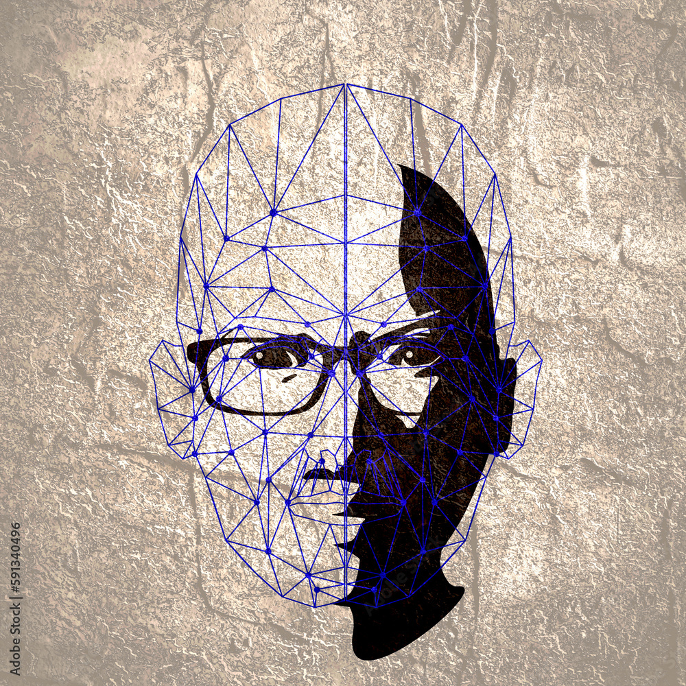 Wall mural wireframe mesh head shape consisting of connected dots and lines. human face silhouette