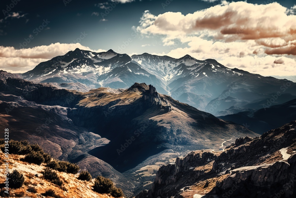Poster panoramic view of the pyrenees generative ai