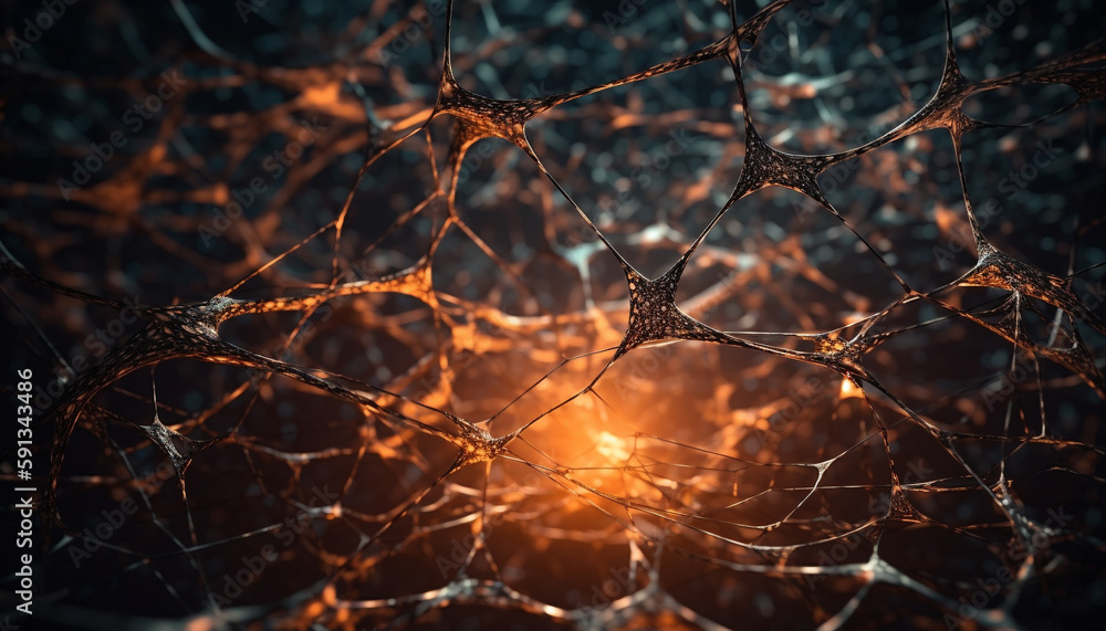Poster glowing spider creates chaos in abstract backdrop generated by ai