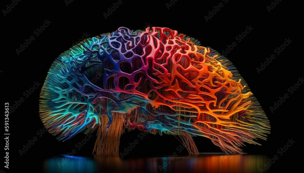 Poster abstract shape, underwater reflection fish nerve synapse generated by ai