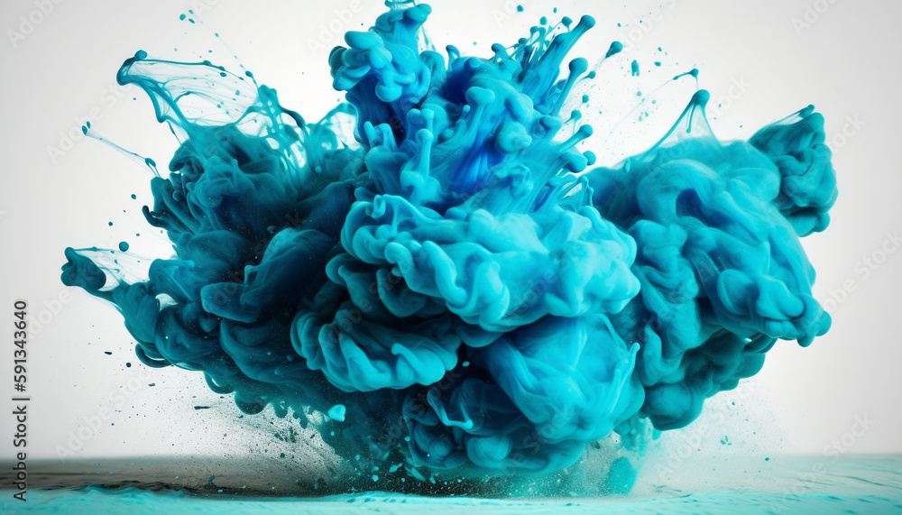 Poster abstract blue ink flowing in smooth patterns generated by ai