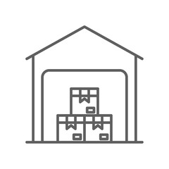 Warehouse Business and office icon with black outline style. box, delivery, shipping, building, store, distribution, logistic. Vector illustration