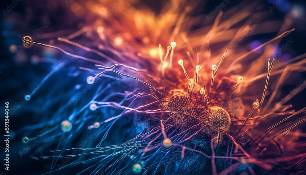 Poster molecular structure illuminated through high scale magnification generated by ai