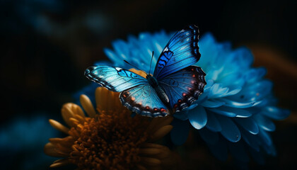 Fototapeta na wymiar Vibrant butterfly wing on yellow daisy blossom generated by AI
