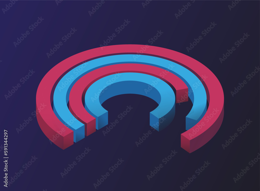 Poster red and blue diagram. pieces, visualization of information and data. digital statistics, analytics a