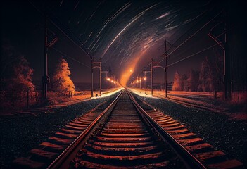 Plakat railway in the night Generative ai