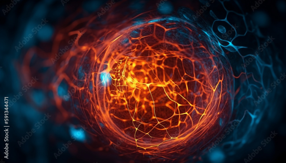 Poster glowing abstract circles portray futuristic molecular patterns generated by ai