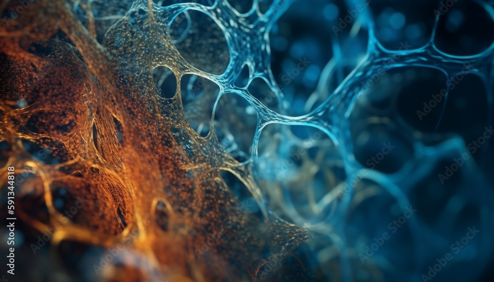 Poster deep blue underwater backdrop showcases cellular connection generated by ai