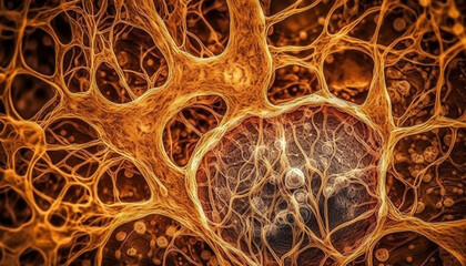 Fractal shaped cells magnified for medical research generated by AI