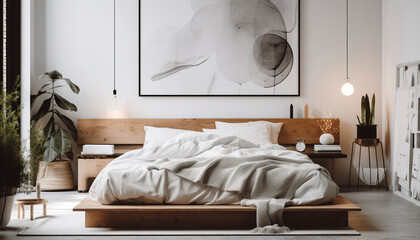 Cozy modern bedroom with elegant design elements generated by AI