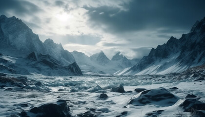 Fototapeta na wymiar Majestic mountain range in tranquil snowy landscape generated by AI