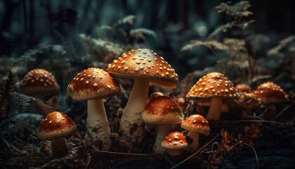 Fototapeta premium Beauty in nature Fly agaric mushroom growth generated by AI