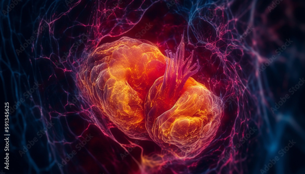 Poster multi colored cancer cell pattern in high scale magnification generated by ai
