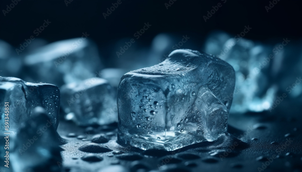 Poster transparent ice crystal stack on shiny ice cube generated by ai