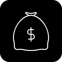 Money Bag Business and Office icon with black filled line style. wealth, bank, investment, sack, coin, earning, save. Vector illustration