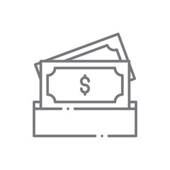 Money Finance icon with black outline style. cash, payment, dollar, savings, pay, wallet, salary. Vector illustration