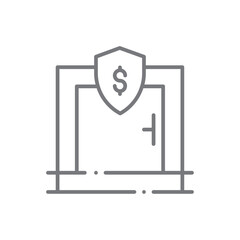 Safe Finance icon with black outline style. protection, shield, protect, security, safety, guard, lock. Vector illustration