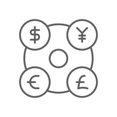 Currency Finance icon with black outline style. payment, cash, investment, exchange, banking, savings, card. Vector illustration