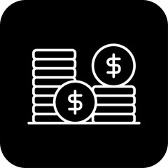 Coin Finance icon with black filled line style. currency, dollar, money, credit, economy, revenue, deposit. Vector illustration