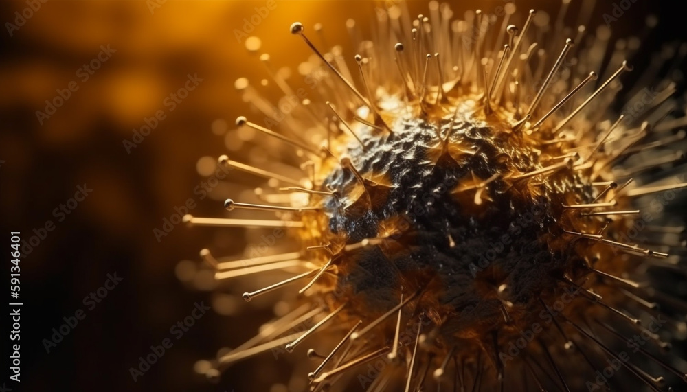 Poster glowing yellow dandelion defocused in macro close up generated by ai