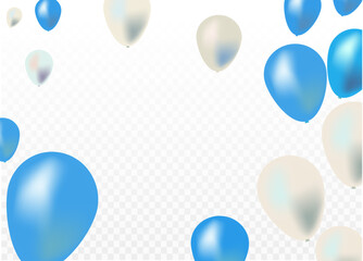 Celebration banner blue and white balloons with gold confetti. Vector illustration