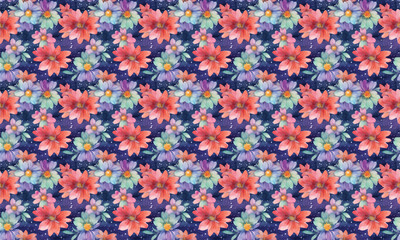 seamless pattern with colorful flowers with generative AI