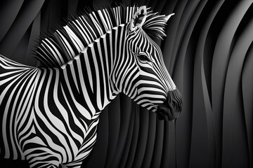 monochromatic striped equine animal, the zebra. Generative AI