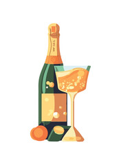 Wine bottle, cocktail sipped with luxury