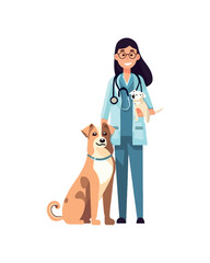 Cheerful vet and cute puppies
