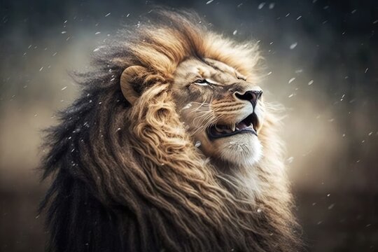 roaring lion with an open mouth, showing its sharp teeth and fierce expression. Generative AI