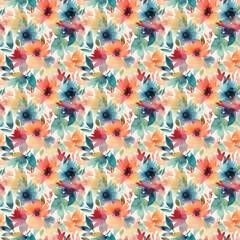 seamless pattern with colorful flowers with generative AI