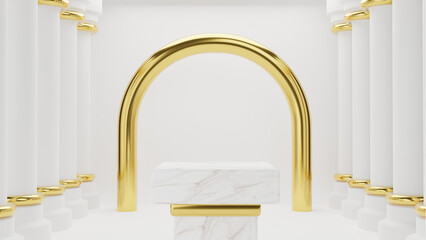 White and Gold Minimalist 3D Podium Render