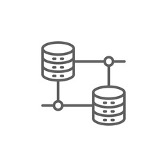 Data sharing Data management icon with black outline style. network, share, technology, connection, media, social, send. Vector illustration