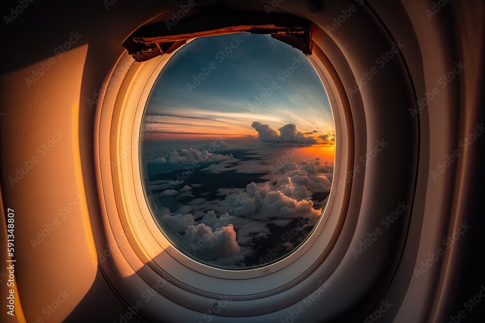 Poster aerial view from an airplane window. generative ai
