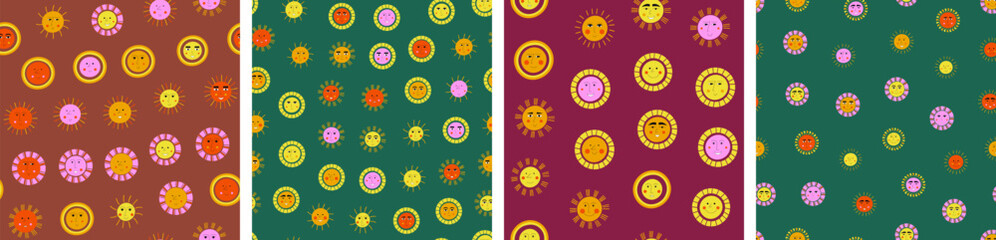 Smiling sun, abstract personage, mascot design, funny face, cute icon