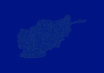 Vector Afghanistan map for technology or innovation or it concepts. Minimalist country border filled with 1s and 0s. File is suitable for digital editing and prints of all sizes.