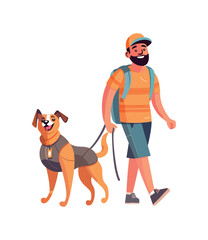 Smiling man walking dog cute friendship