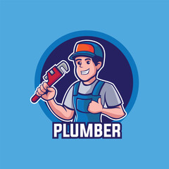 Plumber worker Handyman mascot logo 